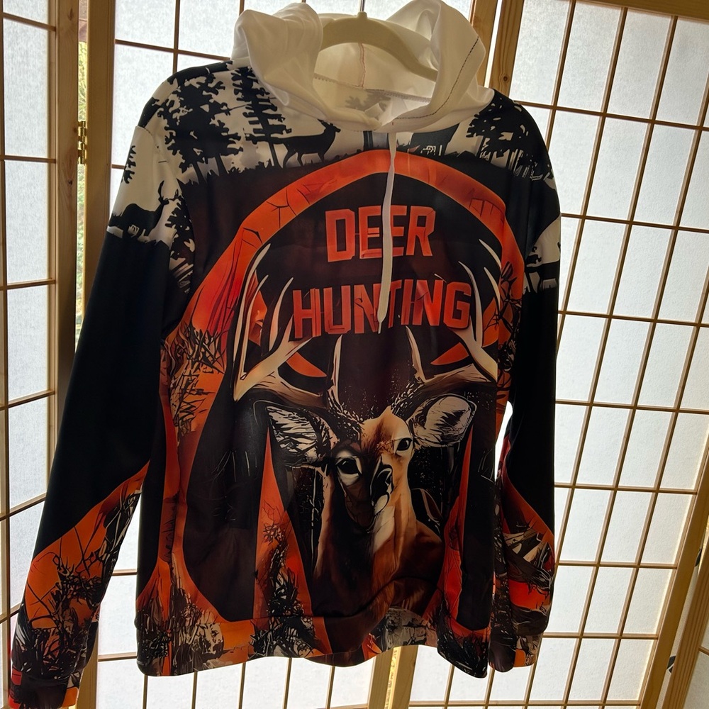 Men's Deer Hunting Graphic Hoodie - Orange and Black